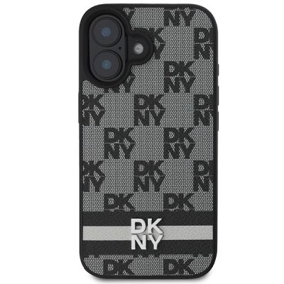 3. Etui DKNY Checkered Pattern & Printed Stripes na iPhone 16 - czarne