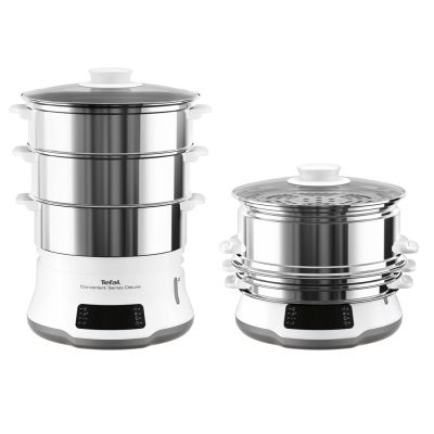 14. Tefal Convenient Series Deluxe VC502D szybkowar parowy 3 kosze, Blat 900 W Stal nierdzewna, Biały