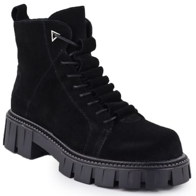 Skórzane botki damskie zamszowe czarne D&A S.Barski Premium Collection JC52-884