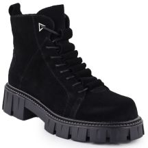 Skórzane botki damskie zamszowe czarne D&A S.Barski Premium Collection JC52-884