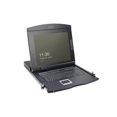 Digitus Konsola modułowa z monitorem TFT o przekątnej 17” (43,2 cm), 8-portowym przełącznikiem KVM & touchpadem, klawiatura amerykańska