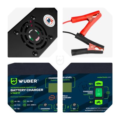 5. Prostownik mikroprocesorowy 6-12V 15A + ładowarka do akumulatora W14017 WUBER