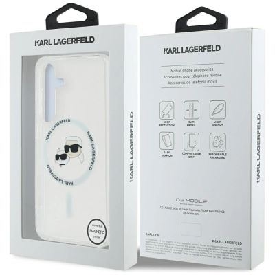 8. Etui Karl Lagerfeld Button Karl & Choupette Heads Printed Logo MagSafe Samsung Galaxy S25 biały