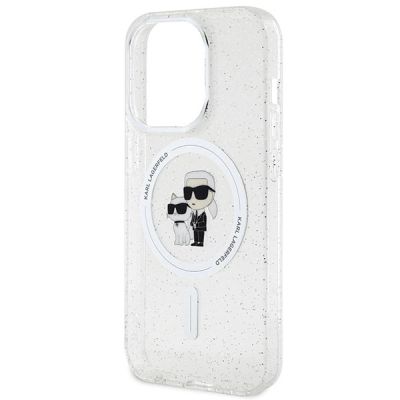 6. Etui Karl Lagerfeld Karl&Choupette Glitter MagSafe na iPhone 15 Pro - przezroczyste