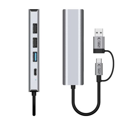 7. Adapter Tech-Protect HB03 HUB Adapter 5w1 USB-C + USB2.0 + USB3.0 + RJ45 - szary