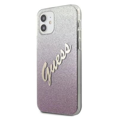 2. Etui Guess Glitter Gradient Script na iPhone 12 mini - różowe