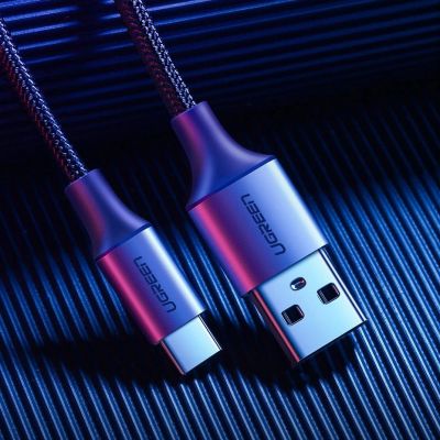 2. Kabel Ugreen US288 60124 USB-A / USB-C QC 3.0 3A 0.25m - szary