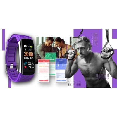 6. Smartwatch GIEWONT Czarno Fioletowy 2 Paski GW200-3