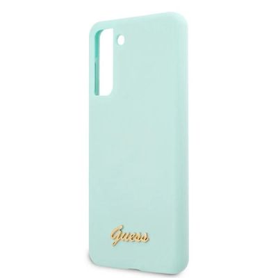 6. Etui Guess Silicone Script Metal Logo na Samsung Galaxy S21+ - niebieskie