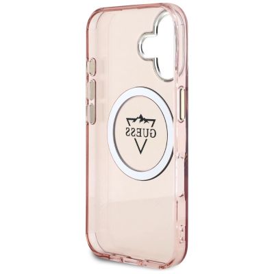 7. Etui Guess IML Metal Mountain Logo MagSafe na iPhone 16 - różowe