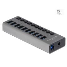 Delock Zewnętrzny USB 3.0 Hub z 10 portami i przełącznikami