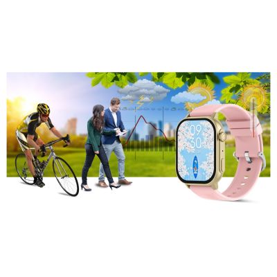 18. Smartwatch Gravity GT15-7 Różowy Pasek Silikonowy + Złota Bransoleta