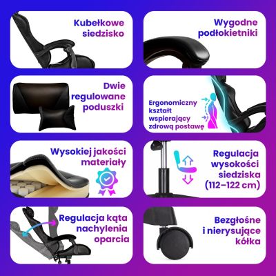 16. Extralink Gaming | Fotel gamingowy | biurowy, obrotowy, kubełkowy, czarny, G-524