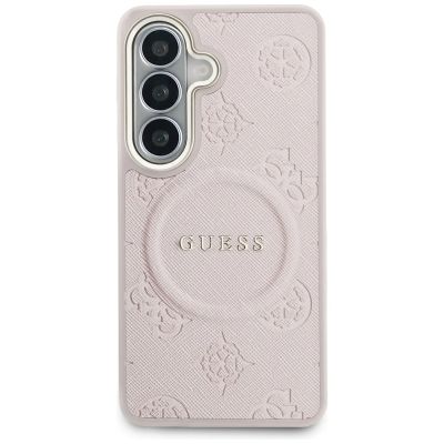3. Etui Guess Saffiano Peony Embossed Ring MagSafe na Samsung Galaxy S26 - różowe