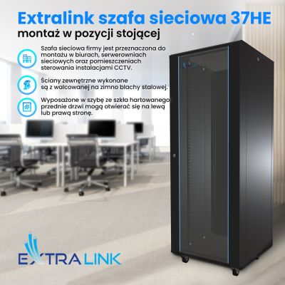 Szafa rack Extralink 37U 600x1000 EX.11403 Czarna stojąca