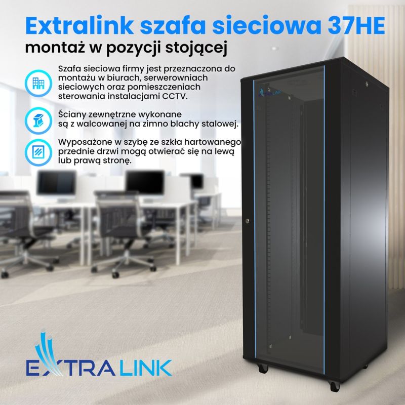 Szafa rack Extralink 37U 600x1000 EX.11403 Czarna stojąca