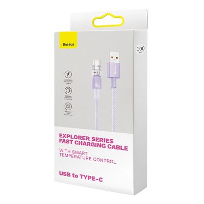 7. Kabel Baseus Explorer 100W USB-A - USB-C z inteligentnym czujnikiem temperatury 1m - fioletowy