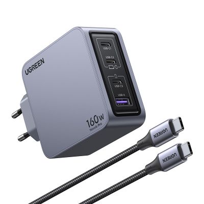 4. Ugreen Nexode Pro 160W GaN Charger with USB-C Cable Uniwersalne Czarny, Szary Prąd przemienny Szybkie ładowanie Wewnętrzna