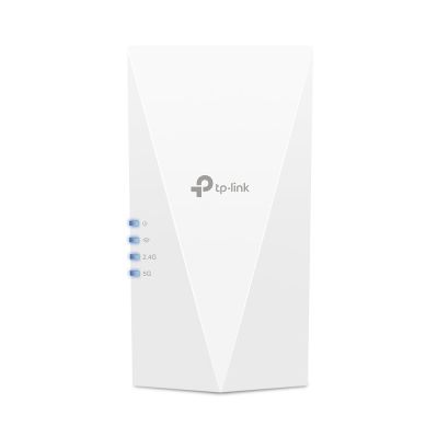 Wzmacniacz sygnału TP-Link AX3000 Wi-Fi 6, szybkość 574 Mb/s w paśmie 2,4 GHz + 2402 Mb/s w paśmie 5 GHz, spec: 2 anteny wewnętrzne, 1 port gigabitowy, dwurdzeniowy procesor Qualcomm 1,0 GHz, 1024 QAM, HE160 dla 5 GHz, wall plugged, funkcja: aplikacja