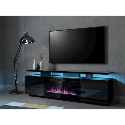 3. Szafka RTV EVA z kominkiem elektrycznym 180x40x52 czarny/czarny połysk