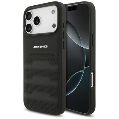Etui Mercedes AMG Leather Debossed Lines Logo na iPhone 18 Pro Max / 17 Pro Max - czarne
