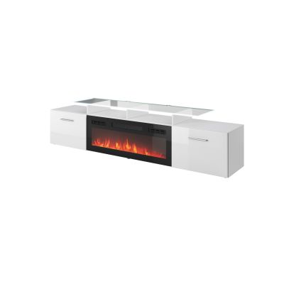 Szafka RTV ROVA z kominkiem elektrycznym 190x37x48 biały/biały połysk