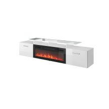 Szafka RTV ROVA z kominkiem elektrycznym 190x37x48 biały/biały połysk