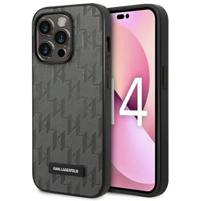 Etui Karl Lagerfeld Saffiano Mono Metal Logo na iPhone 14 Pro Max 6,7" - szare