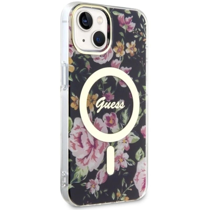 4. Etui Guess Flower MagSafe na iPhone 14 - czarne