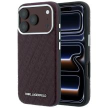 Etui Karl Lagerfeld Grained Allover Logo Metal Elongated MagSafe na iPhone 17 Pro Max / 18 Pro Max - burgundowe