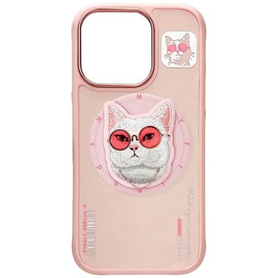 6. Etui Nimmy Glasses Cool Cat MagSafe na iPhone 16 Pro Max - różowe