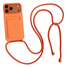 Etui na iPhone 17 Pro / 18 Pro silikonowe z kieszenią na kartę i paskiem Crossbody - pomarańczowe