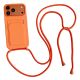 Etui na iPhone 17 Pro / 18 Pro silikonowe z kieszenią na kartę i paskiem Crossbody - pomarańczowe
