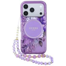 Etui Guess IML Flowers Pearl Strap MagSafe na iPhone 18 Pro Max / 17 Pro Max - fioletowe