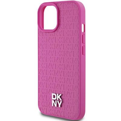 6. Etui DKNY Leather Pattern Metal Logo MagSafe na iPhone 15 / 14 / 13 - różowe