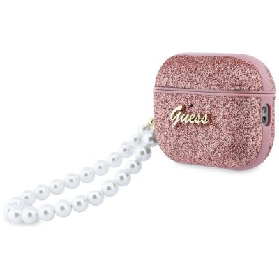 3. Etui Guess Glitter Pearl Strap na AirPods Pro 3 - różowe