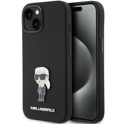 Etui Karl Lagerfeld Silicone Ikonik Metal Pin na iPhone 15 - czarne