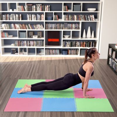 8. Mata puzzle Multipack One Fitness MP10 zielono-niebiesko-czerwone 9 elementów 10 mm