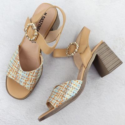 13. Sandały damskie na słupku plecionki beżowe M.Daszyński MR24125-4