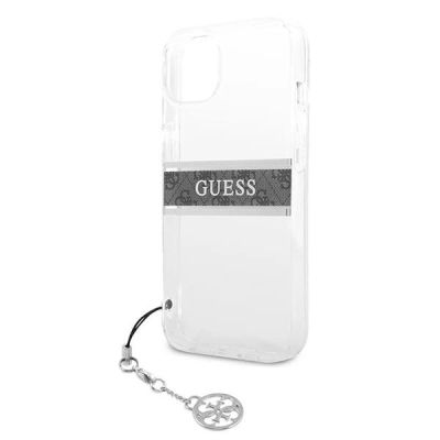 6. Etui Guess 4G Grey Strap Charm na iPhone 13 mini - przezroczyste