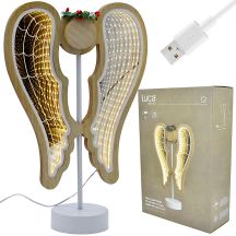 ANIOŁ DEKORACYJNY SKRZYDŁA DREWNIANY 106 LED INFINITY 37CM USB LUCA