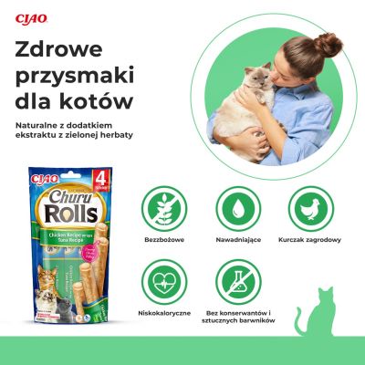 2. INABA Churu Rolls Tuńczyk z kurczakiem  - przysmak dla kota - 4x10 g