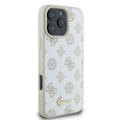 4. Etui Guess Peony Script Logo MagSafe na iPhone 16 Pro - białe