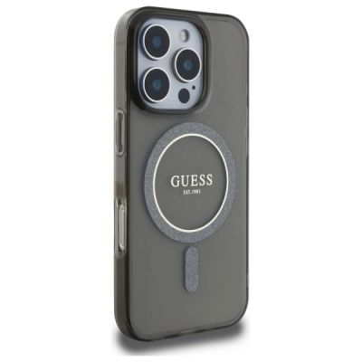4. Etui Guess IML Glitter Circle MagSafe na iPhone 16 Pro Max - czarne
