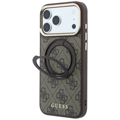 2. Etui Guess Ring Stand 360 4G Classic Logo MagSafe na iPhone 18 Pro / 17 Pro - brązowe