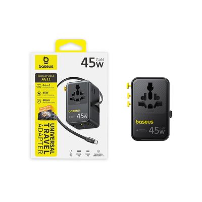 5. Adapter podróżny Baseus PicoGo AG11 45W 6w1 ze zwijanym kablem USB-C - czarny