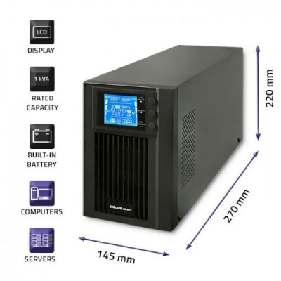 3. Qoltec 53042 zasilacz UPS Podwójnej konwersji (online) 1 kVA 800 W 2 x gniazdo sieciowe