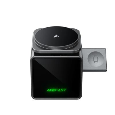 2. Ładowarka indukcyjna Acefast E34 22,5W 3w1 z wbudowanym kablem na smartfon słuchawki smartwatch - szara