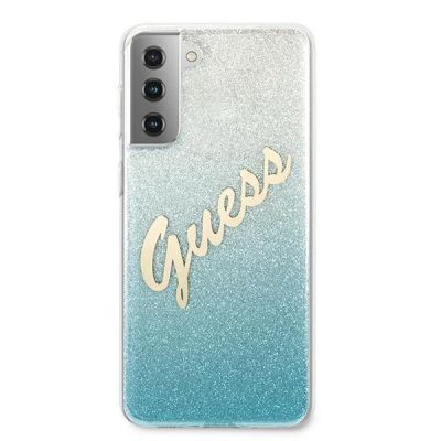 3. Etui Guess Glitter Gradient Script na Samsung Galaxy S21+ - niebieskie