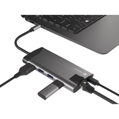 4. NATEC MULTIPORT ADAPTER FOWLER PLUS USB-C-> USB 3.0 3X, HDMI 4K, USB-C PD, RJ45, MICRO SD NMP-1690